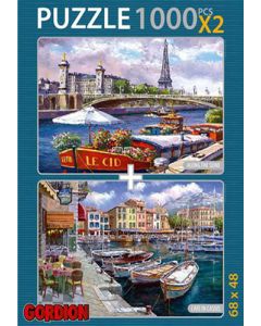 Cafe in Cassis Along The Seine 2x1000 Parça Puzzle