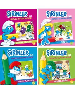 Şirinler ile Hikâyeli Boyama Seti - 4 Kitap Takım 