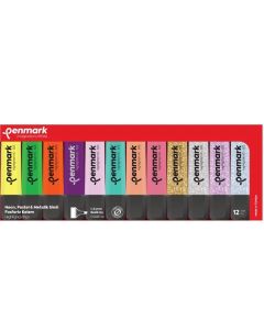 Penmark Fosforlu Kalem 12 li Renk 4 Neon - 4 Pastel - 4 Simli Blisterli Set