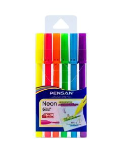 Pensan 6 Renk Neon Kesik Uç Keçeli Kalem