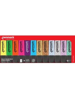 Penmark Fosforlu Kalem 12 li Renk 6 Neon+ 6 Simli Blisterli Set
