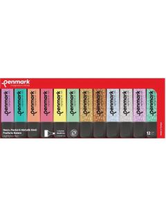 Penmark Fosforlu Kalem 12 li Renk 6 Pastel + 6 Simli Blisterli Set