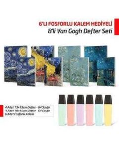 NTT - 8`li Van Gogh Defter Seti 6`lı Fosforlu Kalem Hediyeli